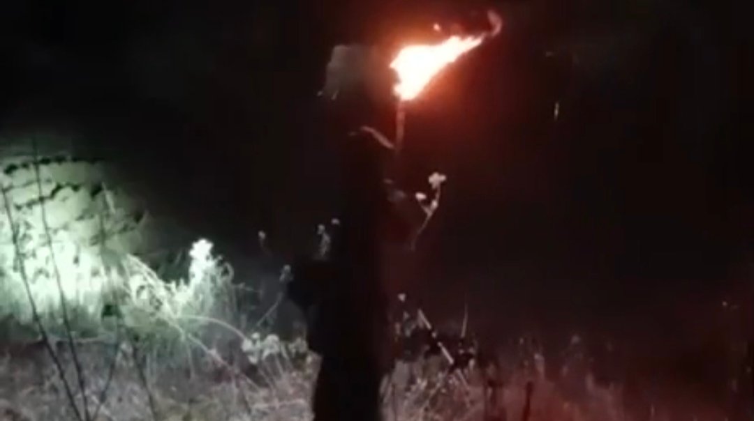 हाथी को देख मशाल जलाकर भागते ग्रामीण