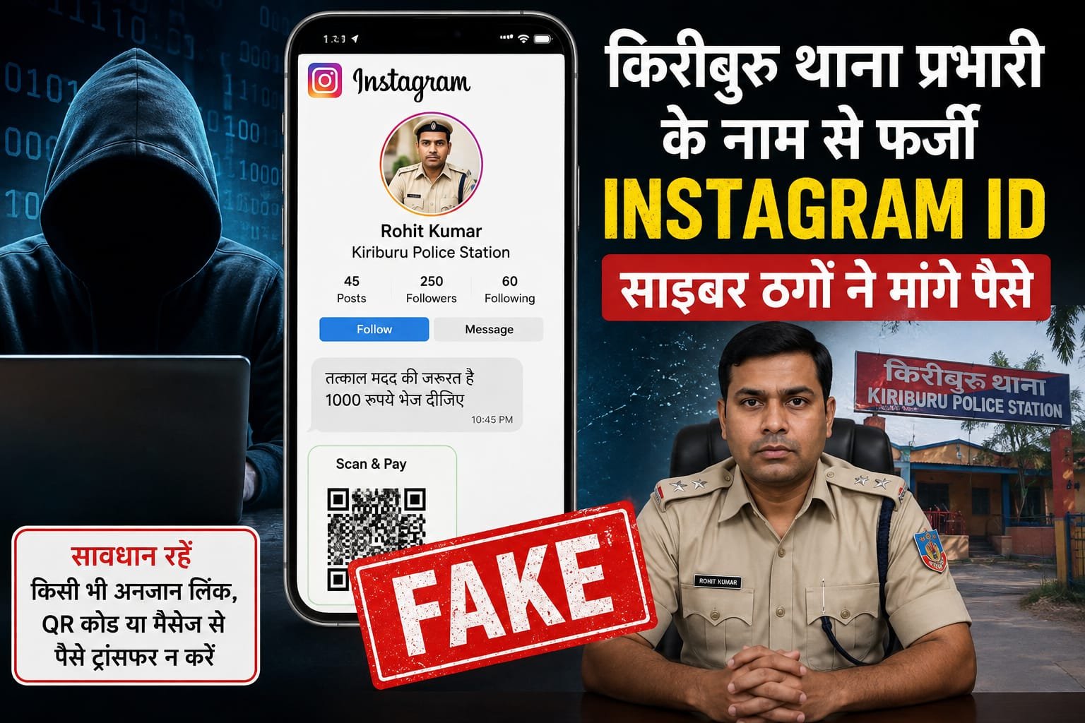 किरीबुरू थाना प्रभारी के नाम से बनी फर्जी इंस्टाग्राम आईडी से साइबर ठगी